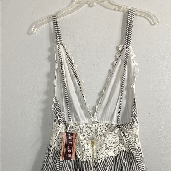 Sage Black and White Striped Lace Trim Romper - Picture 11 of 13